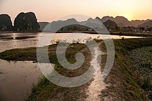 Landscape in Vietnam near tam coc at sunset