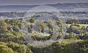 Landscape view across the High Weald of Sussex in summer