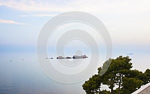 Landscape view across water to small islands in Croatia