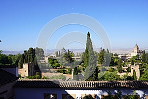 Landscape view from Alhambra Palace of Granada City. Spain.