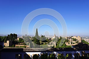 Landscape view from Alhambra Palace of Granada City. Spain.