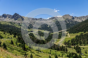 Landscape view on Andorra Spain border in Pyrenees Orientals mountains