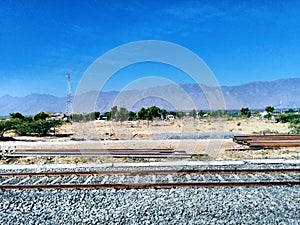 Landscape view of aravali hills, near Mount Abu, Rajasthan from train  travelling to Ahmedabad from Jaipur