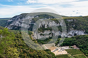 Landscape view around the village Vallon Pont d`Arc in Ardeche, France