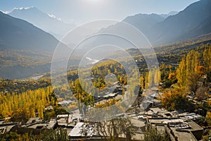 Landscape view of autumn in Hunza valley, Gilgit-Baltistan, Pakistan. photo