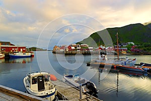 Landscape view of Ballstad port in Lofoten Norway