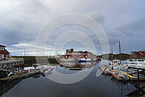 Landscape view of Ballstad port in Lofoten Norway