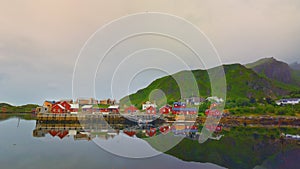 Landscape view of Ballstad port in Lofoten Norway