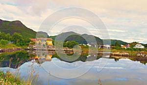 Landscape view of Ballstad village in Lofoten Norway