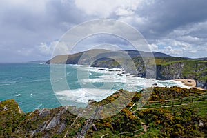 Landscape view of Bares and Ortegal cliff near Ortigueira in CoruÃ±a, Costa Artabra. Clouds