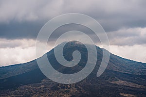 Landscape view of Batur mountain top in clouds