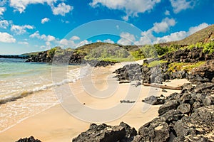 Landscape view of the beach at Punta Cormorant, Galapagos photo