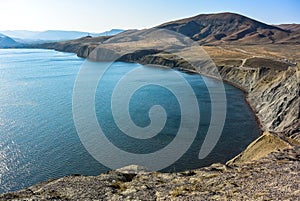 Landscape view of Black Sea coastline near Koktebel resort with Chameleon cape, Crimea, Russian Federation