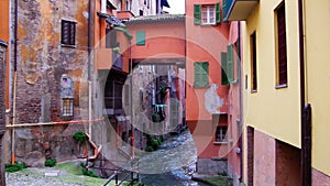 Landscape view of the canal of the river Reno in Bologna