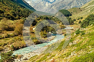 Landscape view of Caucasus mountain river