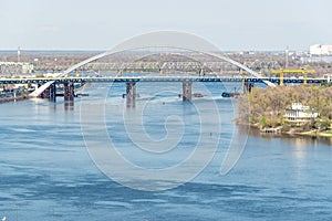 Landscape view of city with a bridge in Kyiv, Ukraine