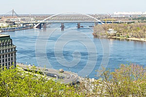 Landscape view of city with a bridge in Kyiv, Ukraine