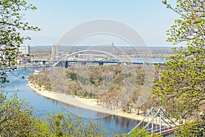 Landscape view of city with a bridge in Kyiv, Ukraine