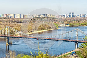 Landscape view of city with a bridge in Kyiv, Ukraine
