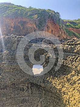 Landscape view of coral reef mountain cliff in Watamu, Kenya.