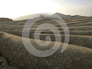 Landscape view with crevasses near muddy volcanoes