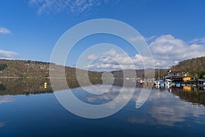 Landscape view from the dam wall at the lake Edersee in germany