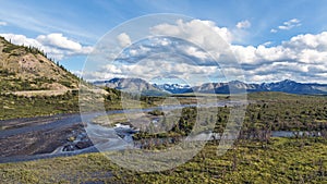 A landscape view of Denali National Park and Preserve in Alaska.