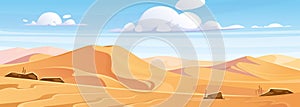 Landscape view of a desert with sandy dunes in cartoon style