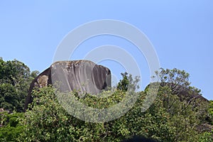 Landscape view of the edge mountain on blue sky background