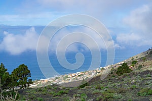Landscape view from the edge of the volcanic crater San Antonio to La Palma, Spain, photo