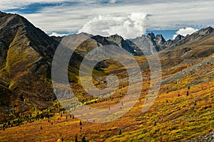 Landscape view with fall colors in the Tombstone Range, Tombstone Territorial Park, Yukon, Canada