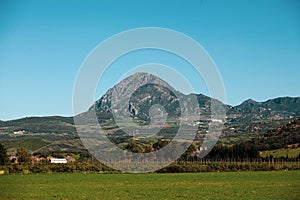 Landscape view of field and mountain