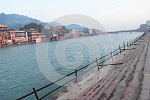 Landscape view of ganga river in haridwar, wide ganga view, haridwar ganga view