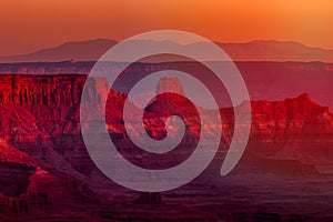 View at sunset of canyons and rock formations in southwest Utah