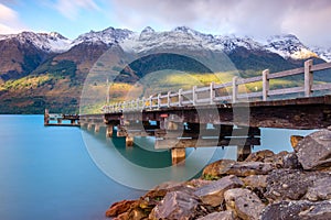 Landscape view of Glenorchy wharf pier, New Zealand