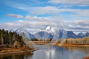 Landscape view of Grand Tetons in Wyoming