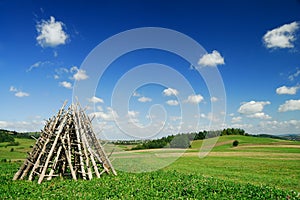 Landscape, view of green rolling fields