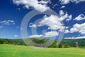 Landscape, view of green rolling fields