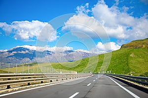 Landscape view from the highway towards Plermo on mountain in Sicily island, Italy