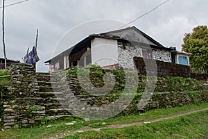 Landscape view of house in old village in the mountains at Himalayas