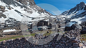 Landscape view of the hut `Les Mouflons de Toubkal in the Toubkal National Park.