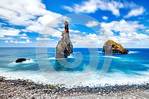 Landscape View Ilheus da Ribeira da Janela during Sunny Day, Madeira