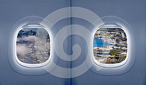 landscape view from inside an airplane windows, holidays travel concept