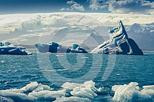 Landscape view of Jokullsarlon lagoon with floating ice, Iceland