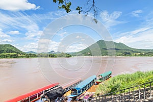 Landscape view of Kaeng Khut Khu in Mekong river with mountain background at Chiang Khan, Loei ,Thailand
