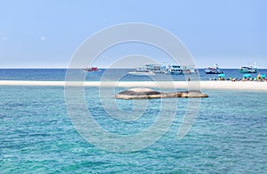 Landscape view of Koh Nang Yuan Island under blue sky in summer day