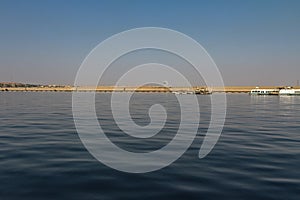 Landscape view of the Lake Nasser side of the Aswan High Dam, Aswan, Egypt