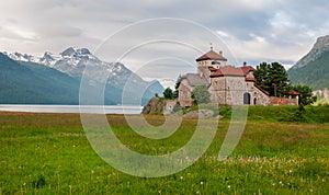 Landscape view at lake Silvaplana.