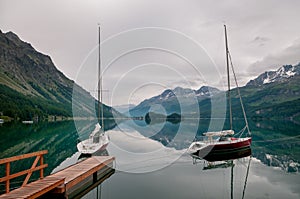 Landscape view at lake Silvaplana.