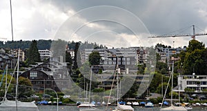 Landscape view from Lake Zurich, Modern buildings